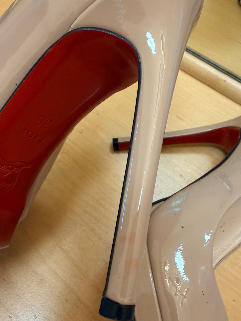 Christian Louboutin Nude Patent Pointed Toe Pumps - Picture 5 of 7